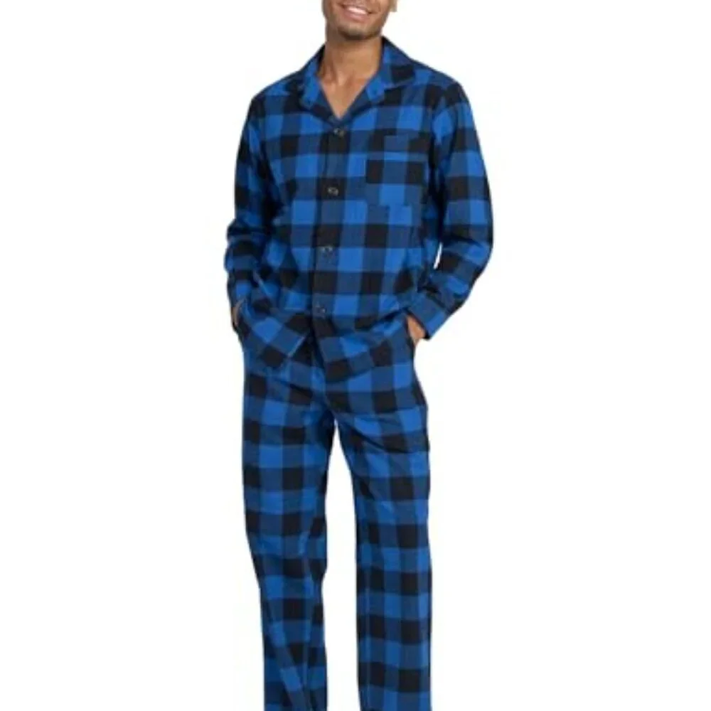 Men's Flannel Pajama Set Classic Cozy Lounge Sleepwear Long Sleeve